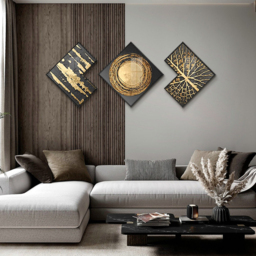 Modern Gold & Black Abstract Wall Art Set of 3 Luxury Textured Wall Decor - thumbnail 7