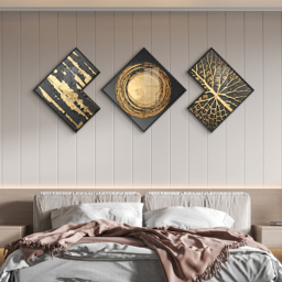 Modern Gold & Black Abstract Wall Art Set of 3 Luxury Textured Wall Decor - thumbnail 3