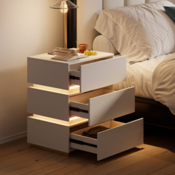 Smart 3-Drawer Bedside Table with Charging Station Bedside Table with Light in White - thumbnail 3
