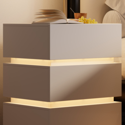 Smart 3-Drawer Bedside Table with Charging Station Bedside Table with Light in White - thumbnail 9