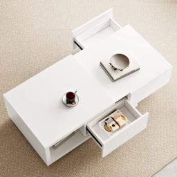 Quoint 175 cm Modern White Coffee Table Retracted & Extendable with 2-Drawer - thumbnail 6