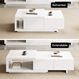 Quoint 175 cm Modern White Coffee Table Retracted & Extendable with 2-Drawer - thumbnail 9