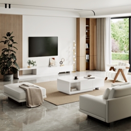 Quoint 175 cm Modern White Coffee Table Retracted & Extendable with 2-Drawer - thumbnail 5