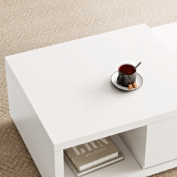 Quoint 175 cm Modern White Coffee Table Retracted & Extendable with 2-Drawer - thumbnail 7