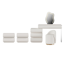 Bedroom Set 2 White Leather Smart Nightstands & Makeup Vanity Set PU Leather Dressing Table Set - thumbnail 6