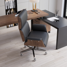 Adjustable Upholstered Swivel Office Desk Chair Faux Leather Comfy Office Chair in Black - thumbnail 8