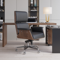 Adjustable Upholstered Swivel Office Desk Chair Faux Leather Comfy Office Chair in Black - thumbnail 9