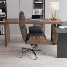 Adjustable Upholstered Swivel Office Desk Chair Faux Leather Comfy Office Chair in Black - thumbnail 3