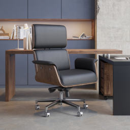 Adjustable Upholstered Swivel Office Desk Chair Faux Leather Comfy Office Chair in Black - thumbnail 2