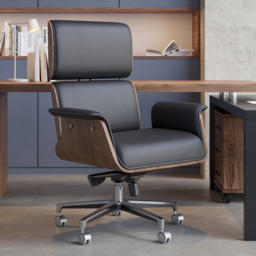 Adjustable Upholstered Swivel Office Desk Chair Faux Leather Comfy Office Chair in Black