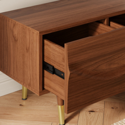 Lake Mid Century TV Stand with Wavy Design Walnut Storage Drawers for TVs Up to 190 cm - thumbnail 5