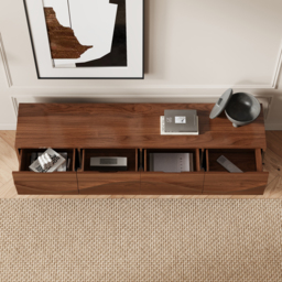Lake Mid Century TV Stand with Wavy Design Walnut Storage Drawers for TVs Up to 190 cm - thumbnail 4