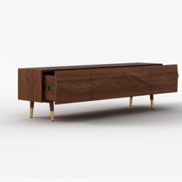 Lake Mid Century TV Stand with Wavy Design Walnut Storage Drawers for TVs Up to 190 cm - thumbnail 9