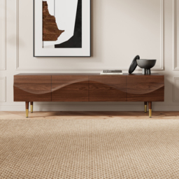 Lake Mid Century TV Stand with Wavy Design Walnut Storage Drawers for TVs Up to 190 cm - thumbnail 2