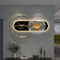 Modern Black & Gold LED Geometric Metal Digital Wall Clock Oversized Wall Decor For Living Room - thumbnail 1