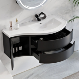 "35"" Floating Single Curved Bathroom Vanity with Sink & Storage, Set of 2" - thumbnail 3