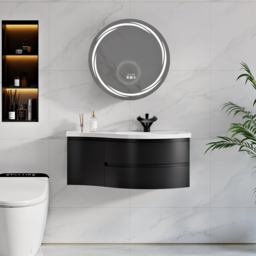 "35"" Floating Single Curved Bathroom Vanity with Sink & Storage, Set of 2" - thumbnail 5
