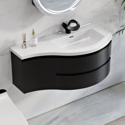 "35"" Floating Single Curved Bathroom Vanity with Sink & Storage, Set of 2" - thumbnail 2