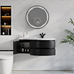 "35"" Floating Single Curved Bathroom Vanity with Sink & Storage, Set of 2" - thumbnail 4