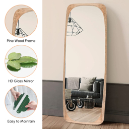 Rectangle Full Length Floor Mirror Wood Frame 175 cm Leaning Mirror Natural - thumbnail 5