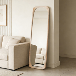 Rectangle Full Length Floor Mirror Wood Frame 175 cm Leaning Mirror Natural - thumbnail 4