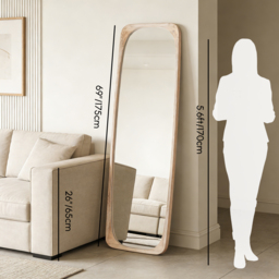 Rectangle Full Length Floor Mirror Wood Frame 175 cm Leaning Mirror Natural - thumbnail 6