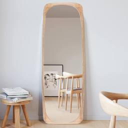 Rectangle Full Length Floor Mirror Wood Frame 175 cm Leaning Mirror Natural - thumbnail 2