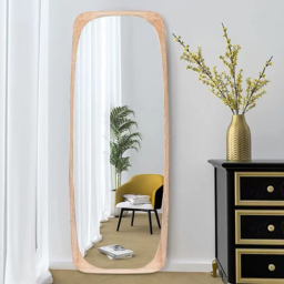 Rectangle Full Length Floor Mirror Wood Frame 175 cm Leaning Mirror Natural - thumbnail 1