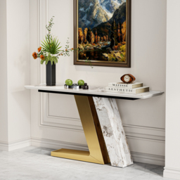 "Silexa 60"" Modern Console Table with White Sintered Stone Top"