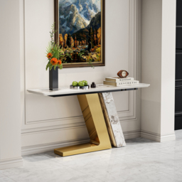 "Silexa 60"" Modern Console Table with White Sintered Stone Top" - thumbnail 2