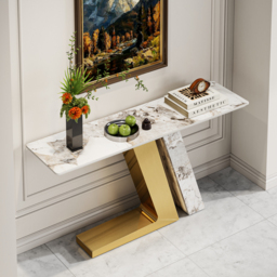 "Silexa 60"" Modern Console Table with White Sintered Stone Top" - thumbnail 4