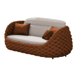 Cocaro 4 Pieces Woven Rope Garden Sofa Set Faux Marble Top Coffee Table in Brown & White - thumbnail 9