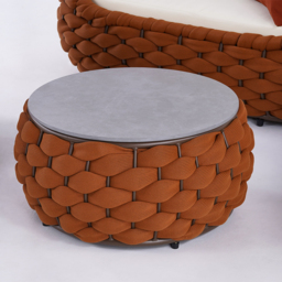Cocaro 4 Pieces Woven Rope Garden Sofa Set Faux Marble Top Coffee Table in Brown & White - thumbnail 6
