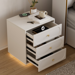 Modern Smart Bedside Table with Light 2 Drawer Bedside Table with Charging Station - thumbnail 4