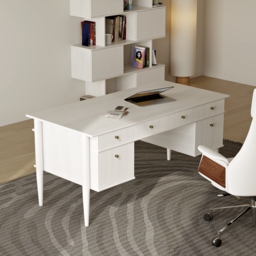 Modern Solid Wood Home Office Desk with 6 Drawers Whitewash Executive Writing Desk (1625mm) - thumbnail 3
