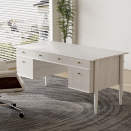 Modern Solid Wood Home Office Desk with 6 Drawers Whitewash Executive Writing Desk (1625mm) - thumbnail 2