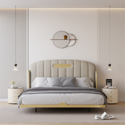 Round PU Leather Bedside Table with Wireless Charging & Speakers & USB Port Modern Off-White Bedside Table - thumbnail 8