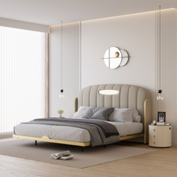Round PU Leather Bedside Table with Wireless Charging & Speakers & USB Port Modern Off-White Bedside Table - thumbnail 7