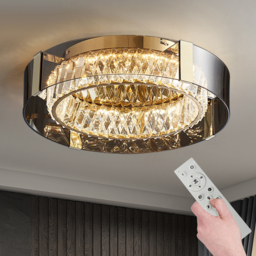 600mm Crystal Dimmable Ceiling Lights 3 Modes LED Flush Mount Light with Remote Control - thumbnail 1