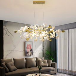 Martly 6-Light Art Deco Ginkgo Leaves Chandelier White & Gold Metal Ceiling Light - thumbnail 3