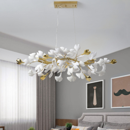 Martly 6-Light Art Deco Ginkgo Leaves Chandelier White & Gold Metal Ceiling Light - thumbnail 4