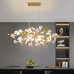 Martly 6-Light Art Deco Ginkgo Leaves Chandelier White & Gold Metal Ceiling Light - thumbnail 1