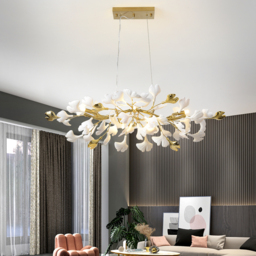Martly 6-Light Art Deco Ginkgo Leaves Chandelier White & Gold Metal Ceiling Light - thumbnail 2