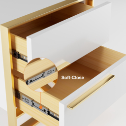 Cylina Modern 2 Drawers White Lacquer Nightstand Square Bedside Table in Gold, Left - thumbnail 8