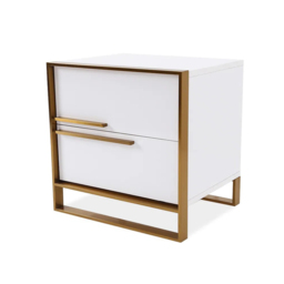 Cylina Modern 2 Drawers White Lacquer Nightstand Square Bedside Table in Gold, Left - thumbnail 5