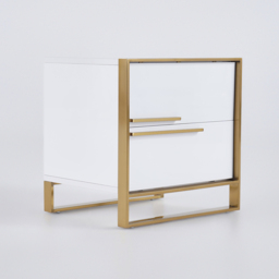 Cylina Modern 2 Drawers White Lacquer Nightstand Square Bedside Table in Gold, Left - thumbnail 9