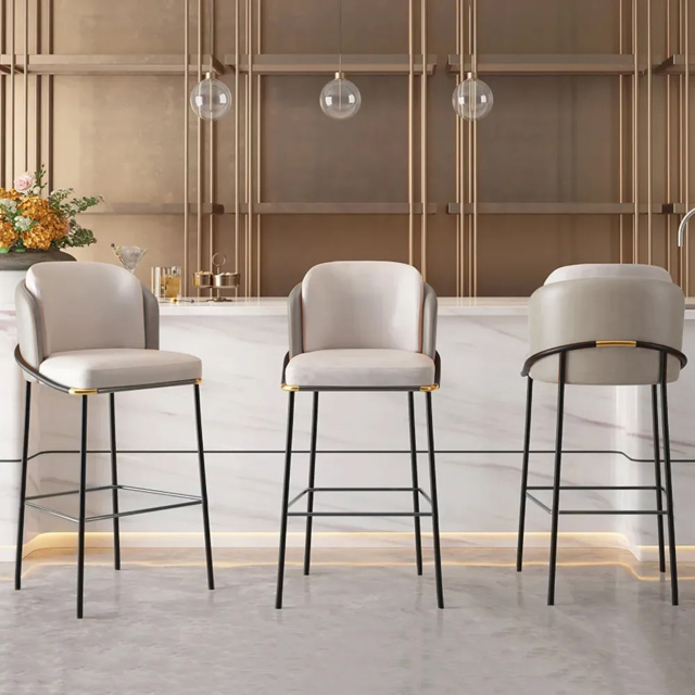 Linenic Modern PU Leather Breakfast Bar Stool with Back Counter Height Stool with Footrest in Beige & Orange - image 1