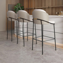 Linenic Modern PU Leather Breakfast Bar Stool with Back Counter Height Stool with Footrest in Beige & Orange - thumbnail 2