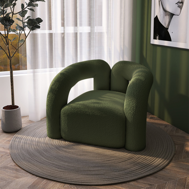 Japandi Dark Green Boucle Accent Chair Shaggy Armchair for Living Room - image 1