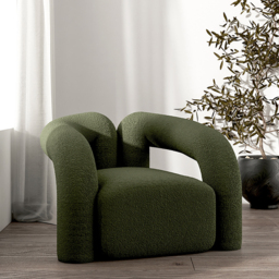 Japandi Dark Green Boucle Accent Chair Shaggy Armchair for Living Room - thumbnail 5